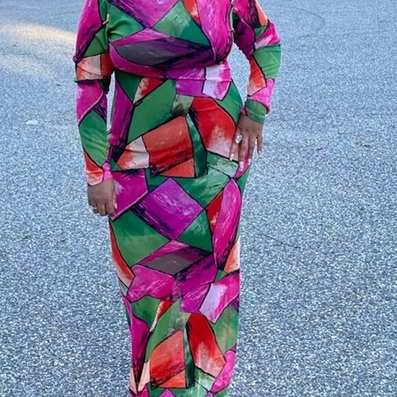 🛍️ Multi-Print Curvy Plus Sheer Dress 1X - 3X (BOUTIQUE) - Picture 1 of 4
